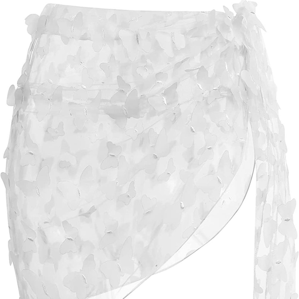 Ekouaer Women's‎ White Butterfly Short Sarongs Beach Wrap Sheer Wraps Cover-Up